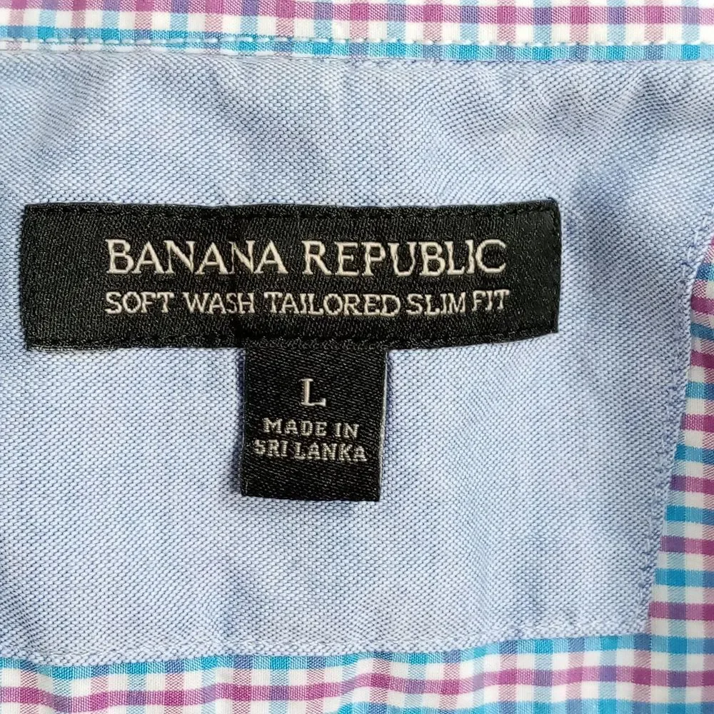 Banana‎ Republic Mens Shirt Sz L Long Sleeve Slim Fit Gingham Cotton Button Down